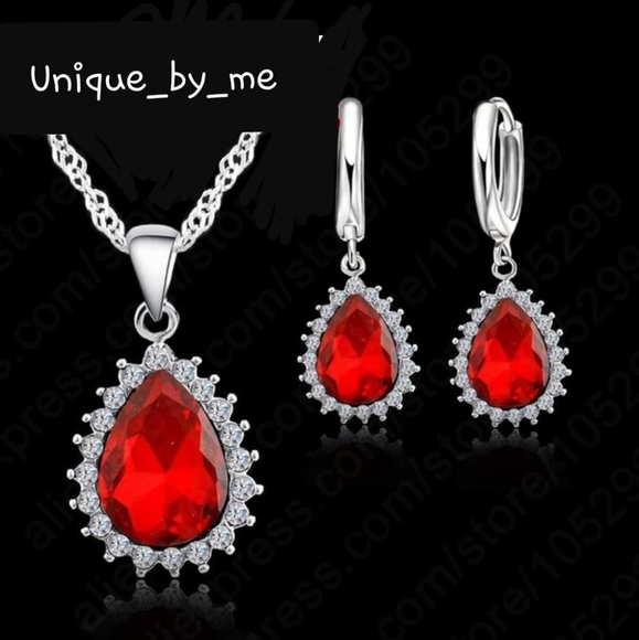 Swarovski Elements 925 Sterling Silver Garnet Red Earrings NEW - Picture 3 of 16